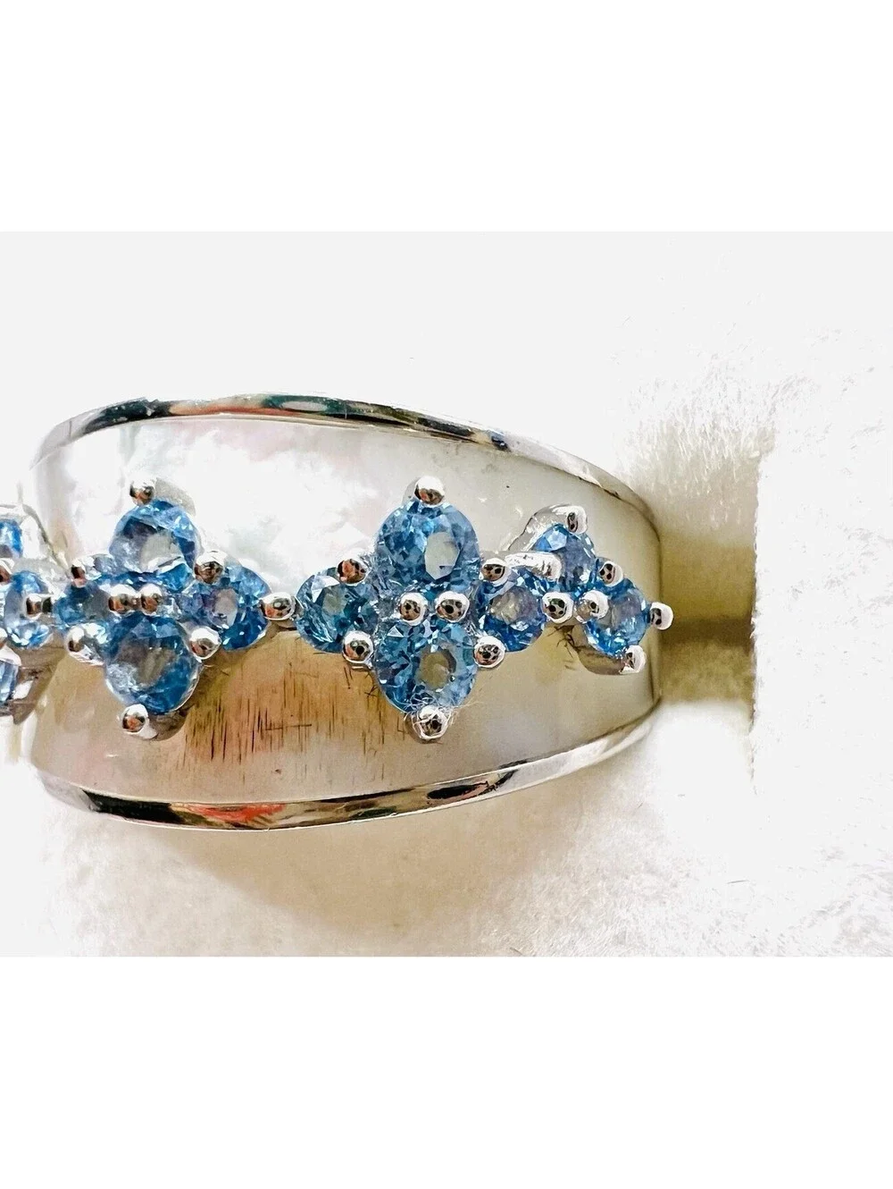 Stauer Pearl Topaz Ring swiss blue silver 925 Sz 7 luxury statement irridescent